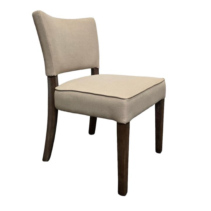 Rea Dining Side Chair Set of 2, Beige Fabric, Oak Brown Solid Wood