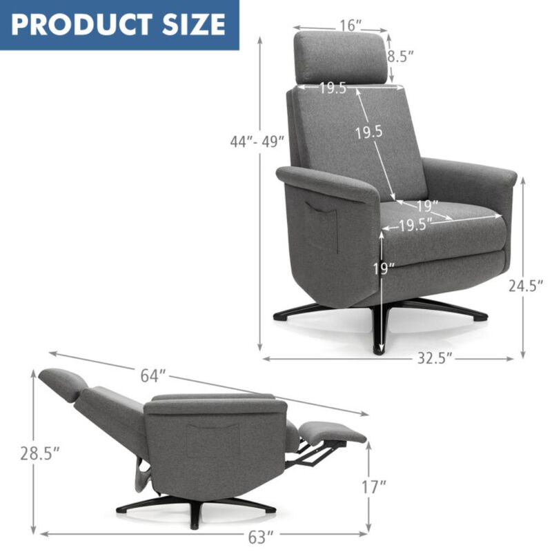 Hivvago Swivel Massage Recliner Single Sofa with Adjustable Headrest