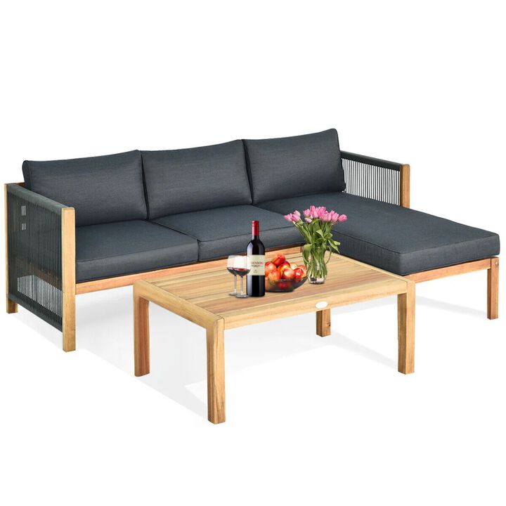 Mondawe 3 Pieces Patio Acacia Wood Sofa Furniture Set with Nylon Rope Armrest