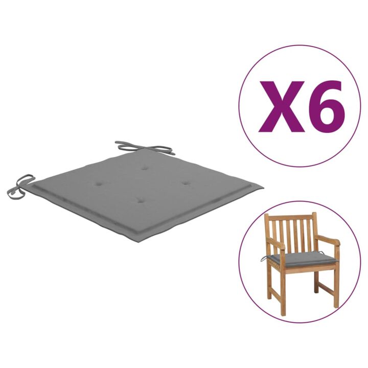 vidaXL Garden Chair Cushions 6 pcs Gray 19.7"x19.7"x1.6" Fabric