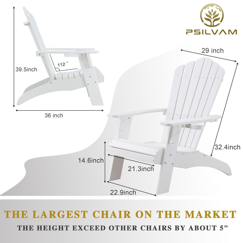 Psilvam Adirondack Chair, Oversized Poly Lumber Fire Pit Chair with Cup Holder, 350Lbs Support Patio Chairs for Garden, Weather image number 2