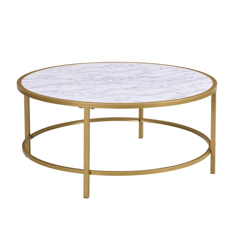 Carolina Living Verazano Faux Marble Top 36 Round Coffee Table - Gold