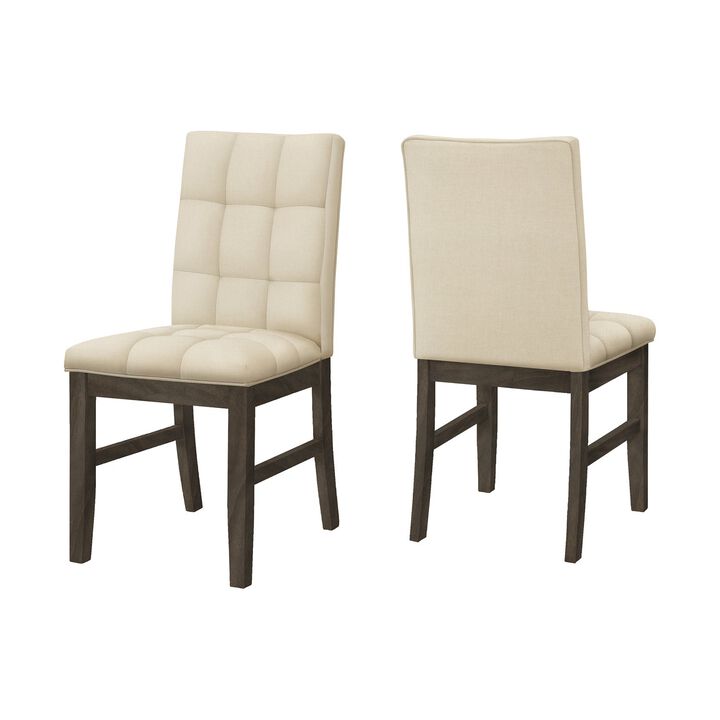 Monarch Specialties I 1376 - Dining Chair, 37" Height, Set Of 2, Upholstered, Dining Room, Kitchen, Cream Fabric, Grey Solid Wood, Transitional