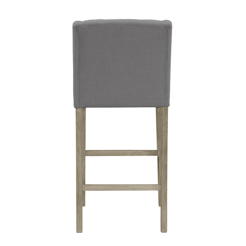 Glamour Home Set of 2 Aled Gray Fabric Bar Stool with Side Wings and Tufted Buttons