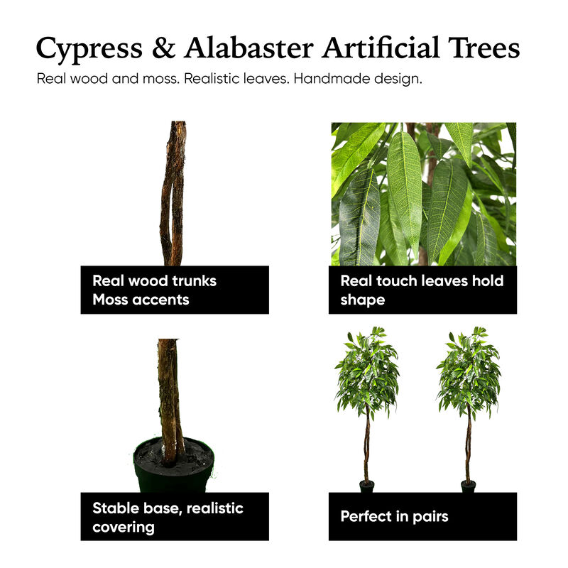 Handmade 6' Artificial Jungle Leaf Tree In Home Basics Plastic Pot Made with Real Wood and Moss Accents