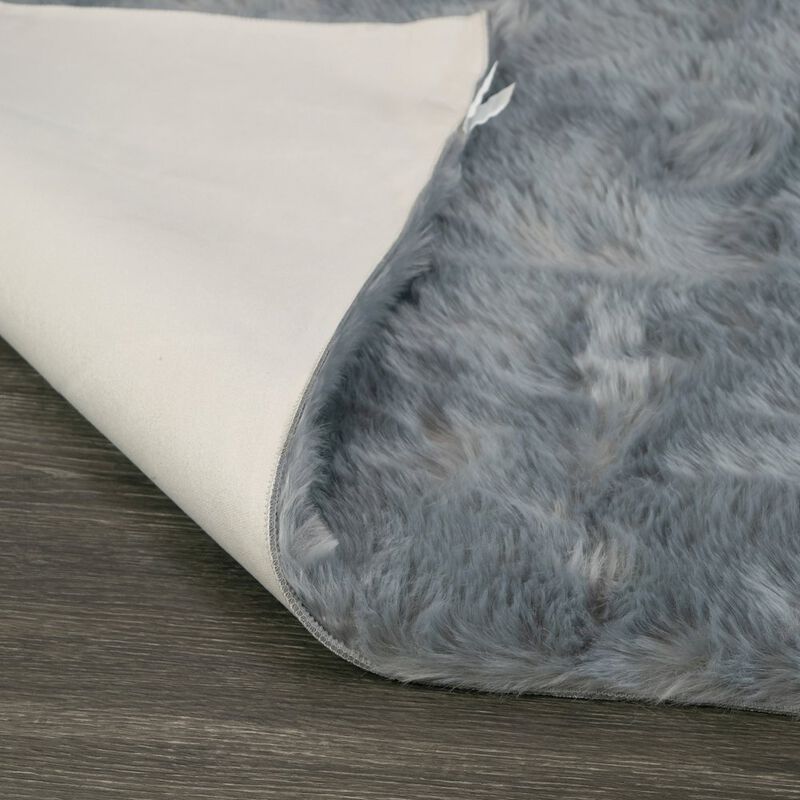 Glamour Home Auriel Faux Sheepskin Fur Area Rug Gray Rectangular 5x3
