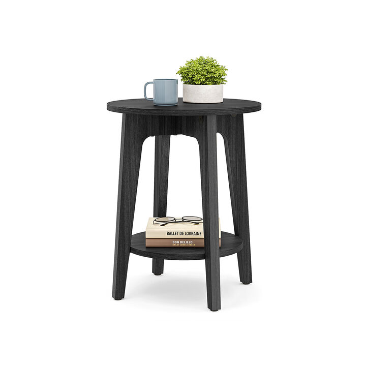Minimalist Round End Table &ndash; Small Table with Lower Shelf for Sofa Side or Bedside Storage Needs