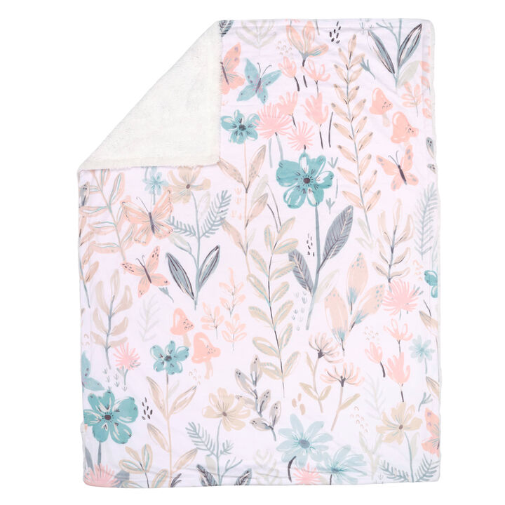 Lambs & Ivy Baby Blooms Watercolor Floral/Butterfly Soft Fleece Baby Blanket