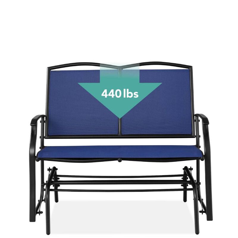 Hivvago 2 Seat Mesh Patio Loveseat Swing Glider Rocker with Armrests in Navy Blue