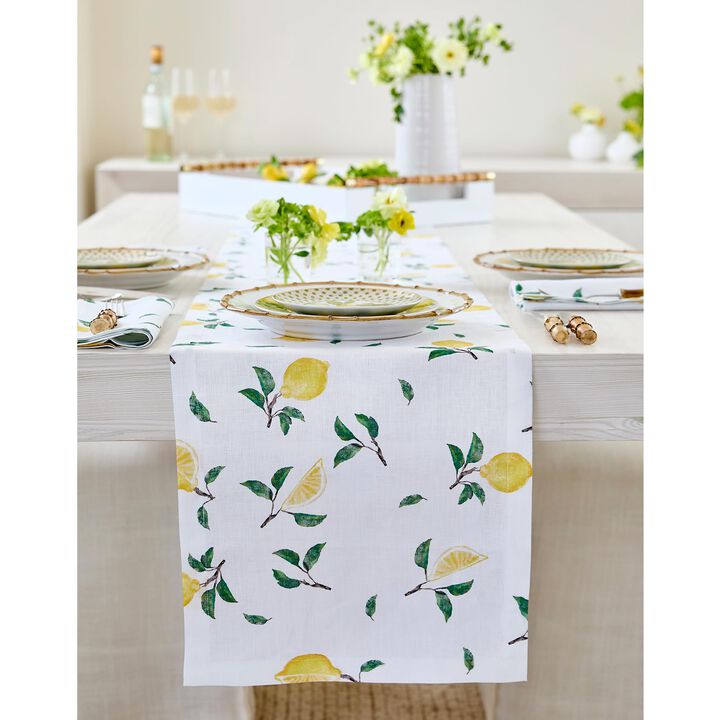 Solino Home 100% Pure Linen Table Runner - Botanical Lemon
