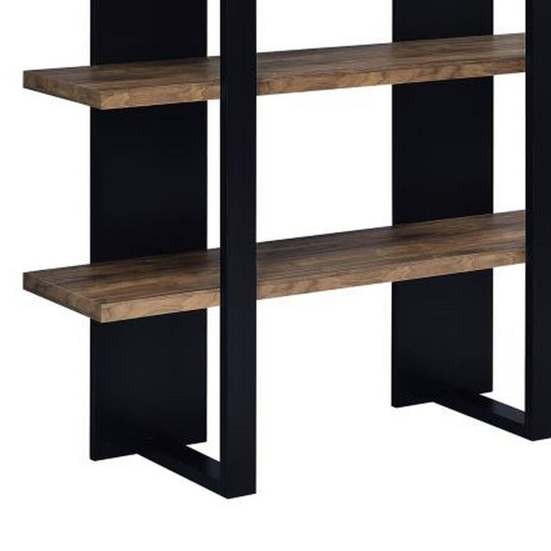 Bookcase with 4 Tier Shelves and Wooden Frame, Brown and Black - Benzara