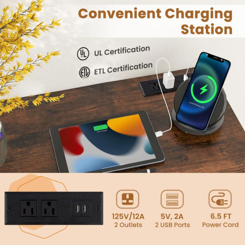 Hivvago Home Office Desk with Charging Station Storage Bag and Headphone Hook