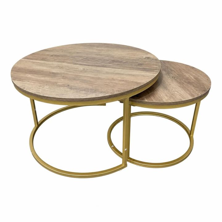 GOODSILO Round Nesting Coffee Table Set of 2, Space-Saving Stackable Side Tables with Marble Pattern Top and Sturdy Metal Frame for Living Room Bedroom Balcony
