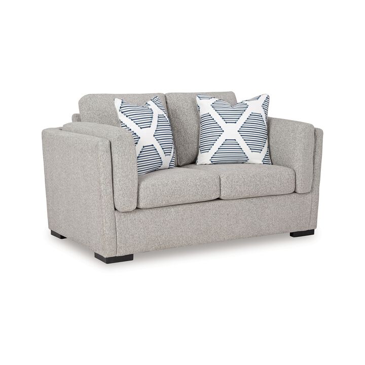 Marcy Loveseat with Arm Bolster Pillows, Pewter Gray Polyester 66 Inch - Benzara
