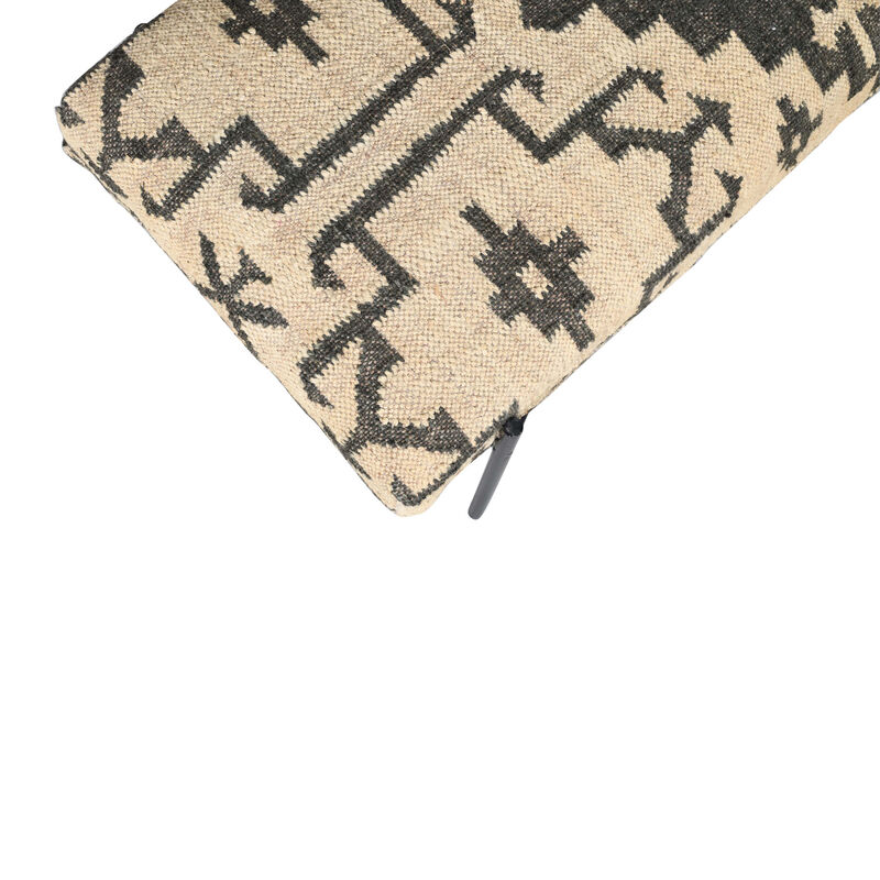 HomeRoots 48" Cream and Black Cotton Blend Upholstered Southwest Bench image number 4