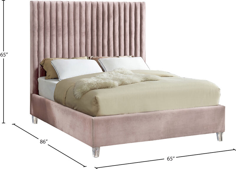 Meridian Furniture Candace Pink Velvet Queen Bed image number 3