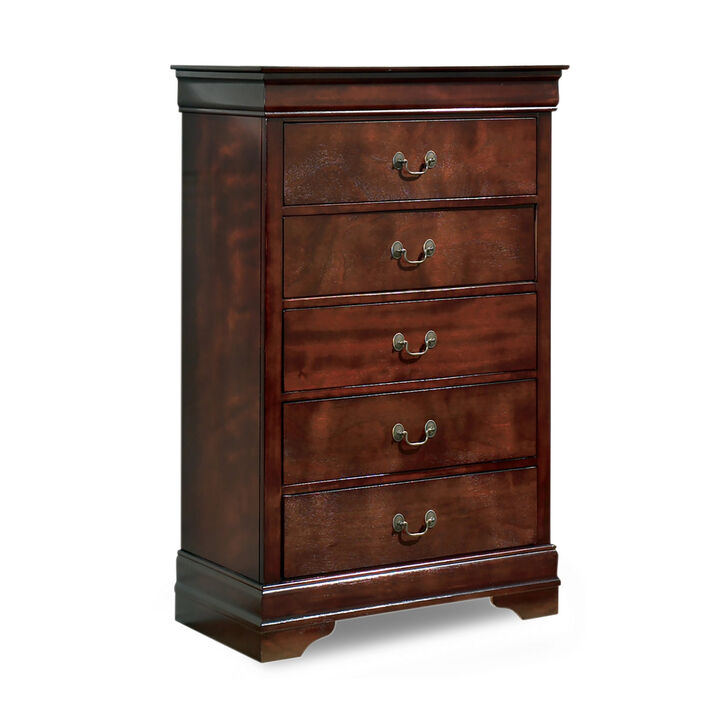 Deyr Tall Dresser Chest, 5 Drawer Bronze, Louis Philippe Molding Brown