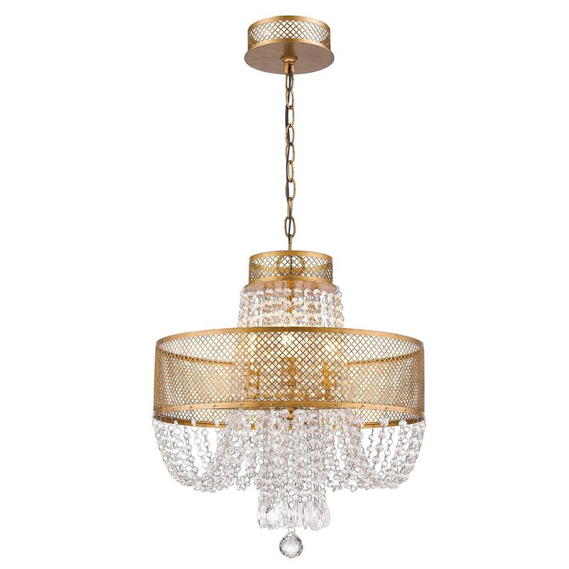 HomeRoots Gold Four Light Metal and Crystals Dimmable Chandelier With Shades image number 0
