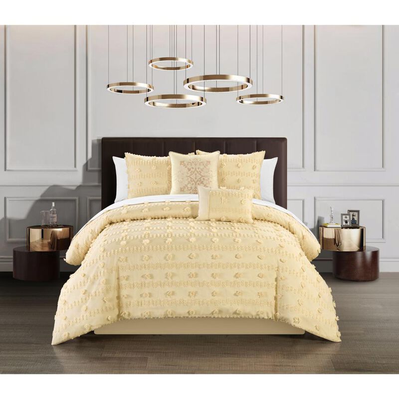 Chic Home Ahtisa Comforter Set Jacquard Floral Applique Design Bed in a Bag Sand, Queen image number 1
