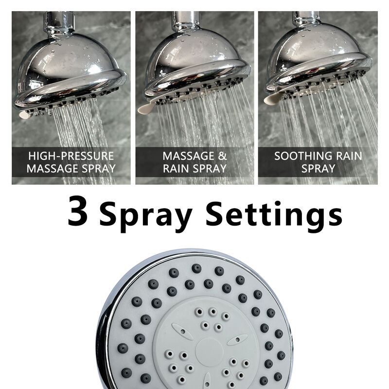 Fixed High-Pressure Rainfall Shower Head, 3 Spray Settings, Adjustable Swivel Ball Joint for Easy Positioning