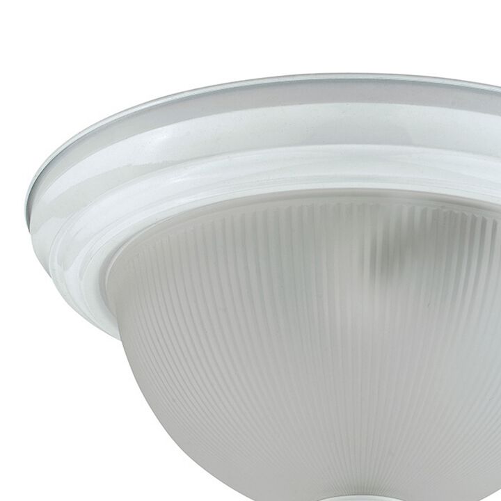 Metal Ceiling Lamp with Dome Shaped Shade and Finial Top, Clear and White-Benzara