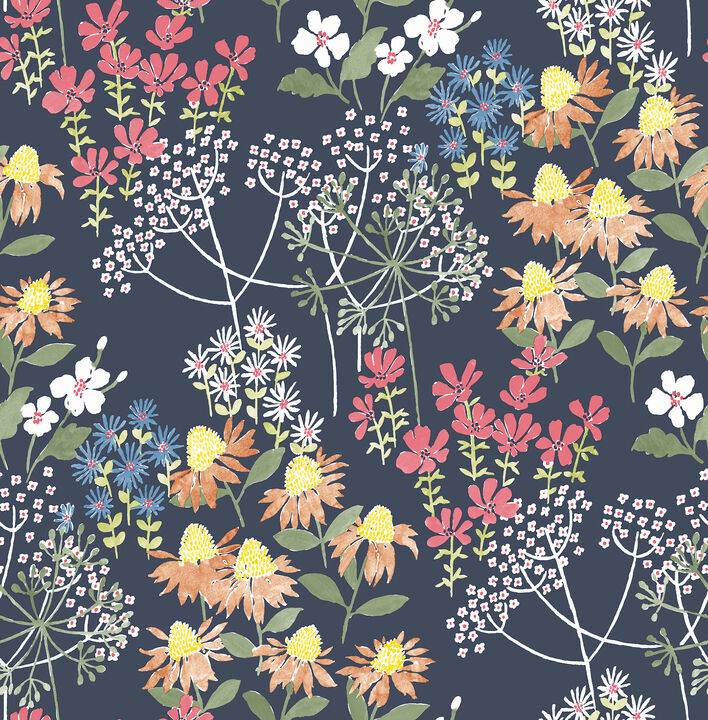 Cultivate Navy Springtime Blooms Wallpaper