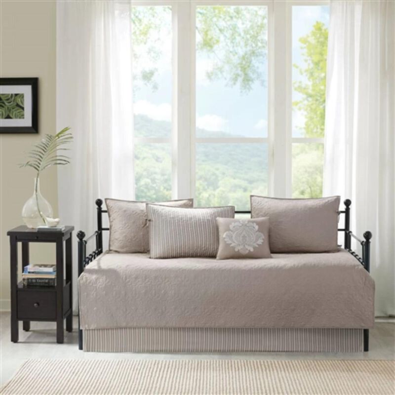 Hivvago 6-Piece Country Cottage Quilted Khaki Reversible Day Bed Cover Set
