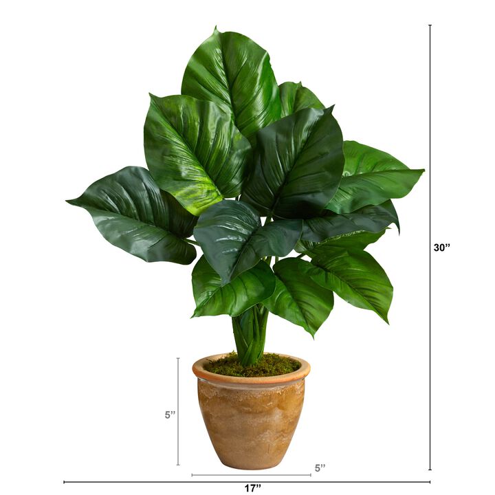 HomPlanti 30" Large Philodendron Leaf Artificial Plant in Decorative Planter