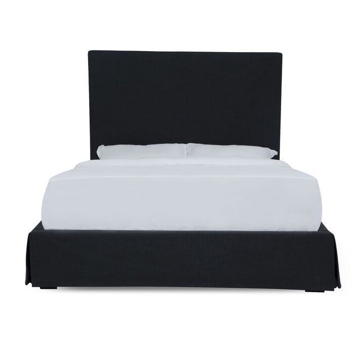 Cove Upholstered Queen Size Skirted Panel Bed with Storage, Black