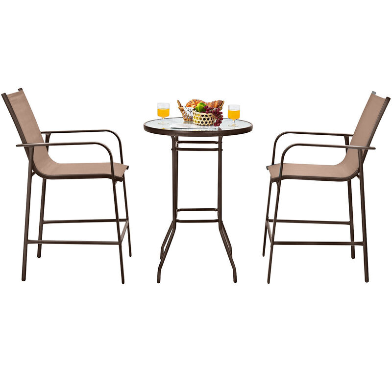 3 Pieces Outdoor Patio Bar Table Stool Set
