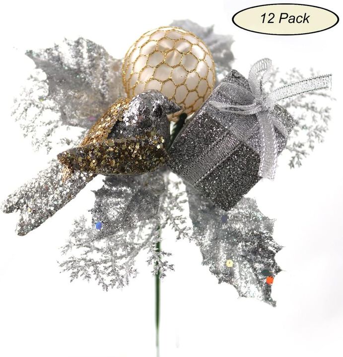 12-Pack Sparkling Glittered Bird Box Ball Picks - Trendy Decorative Accents for Floral Arrangements & DIY Crafts