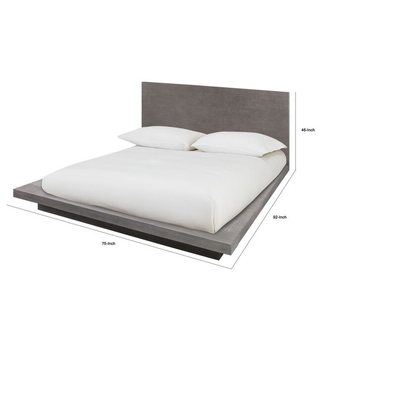 Nels Queen Size Platform Bed, Light Gray Acacia Wood, Platform Plinth Base  - Benzara