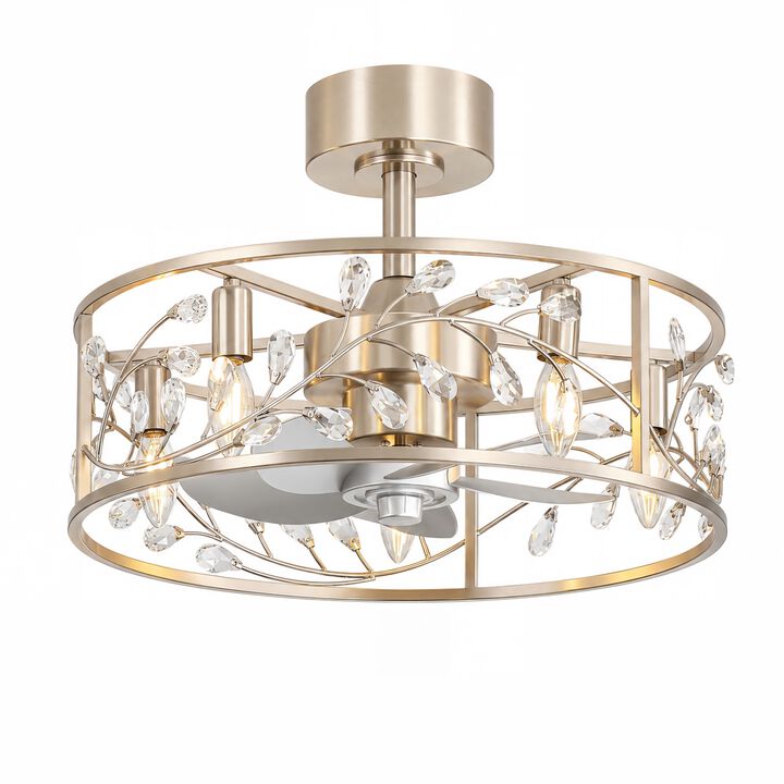 Breezary 20" Crystal Cage Ceiling Fan with Light,5 Blade, 3 Speed , Reversible, Remote Control
