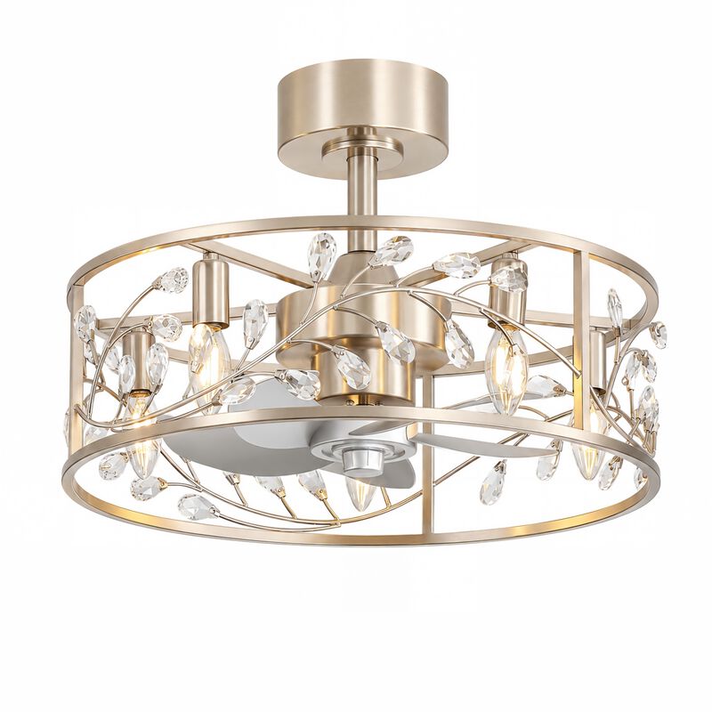 Breezary 20" Crystal Cage Ceiling Fan with Light,5 Blade, 3 Speed , Reversible, Remote Control image number 0