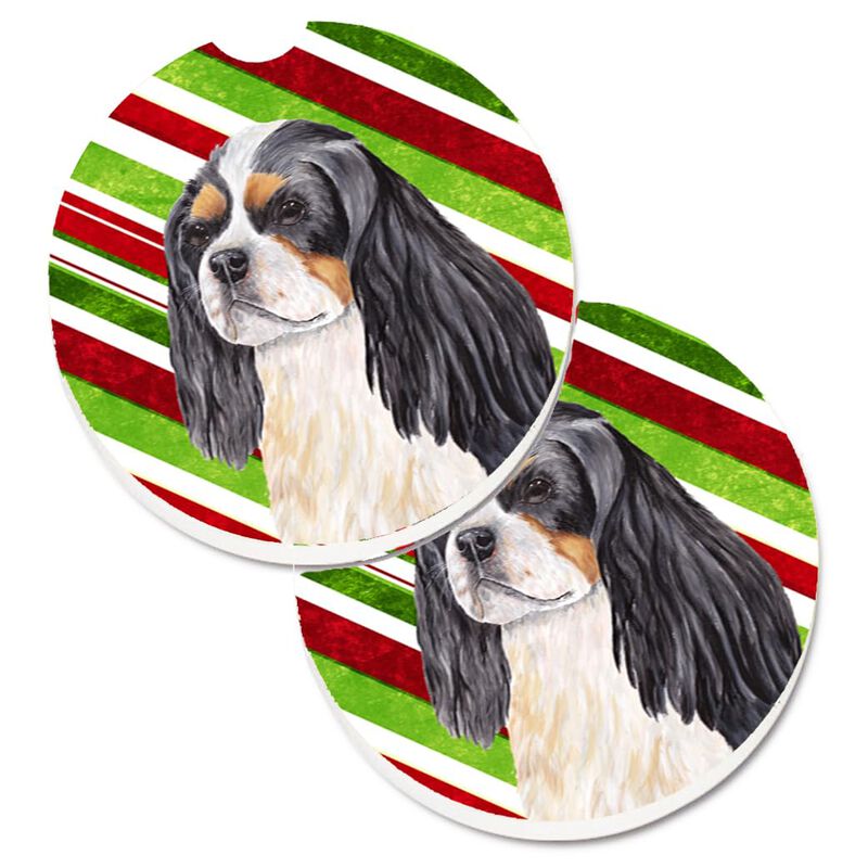 Caroline's Treasures Cavalier Spaniel Candy Cane Holiday Christmas Set of 2 Cup Holder Car Coasters SC9351CARC, 2.56, Multicolor image number 0