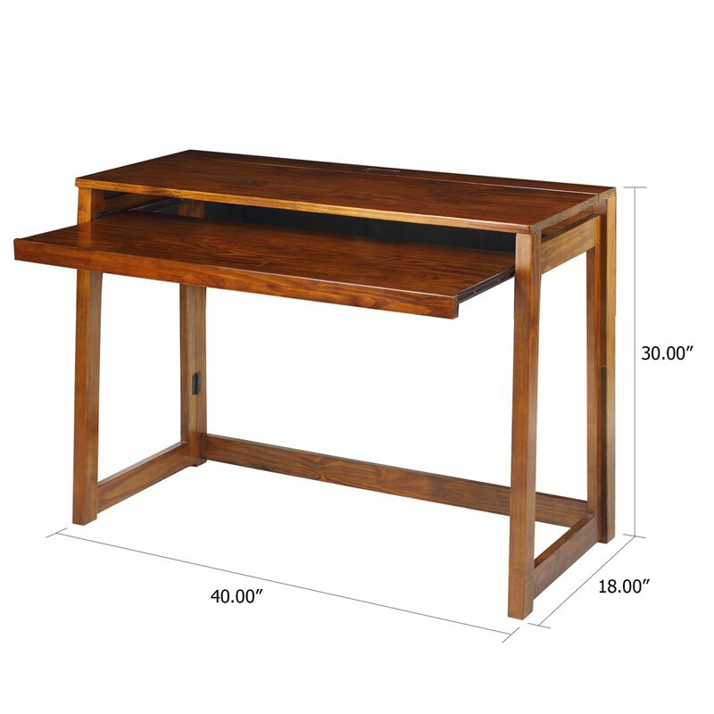 Casual Home Folding Desk with Pull-Out & USB Port-Warm Brown