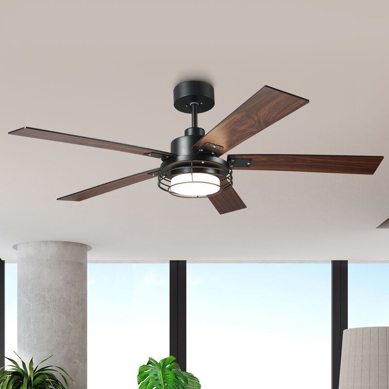 52 in. Black Reversible Blades 6-Speed Ceiling Fan with Light and Remote