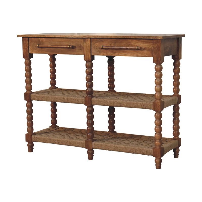 Artisan Furniture Solid Wood Spindle Woven Console, Brown image number 2