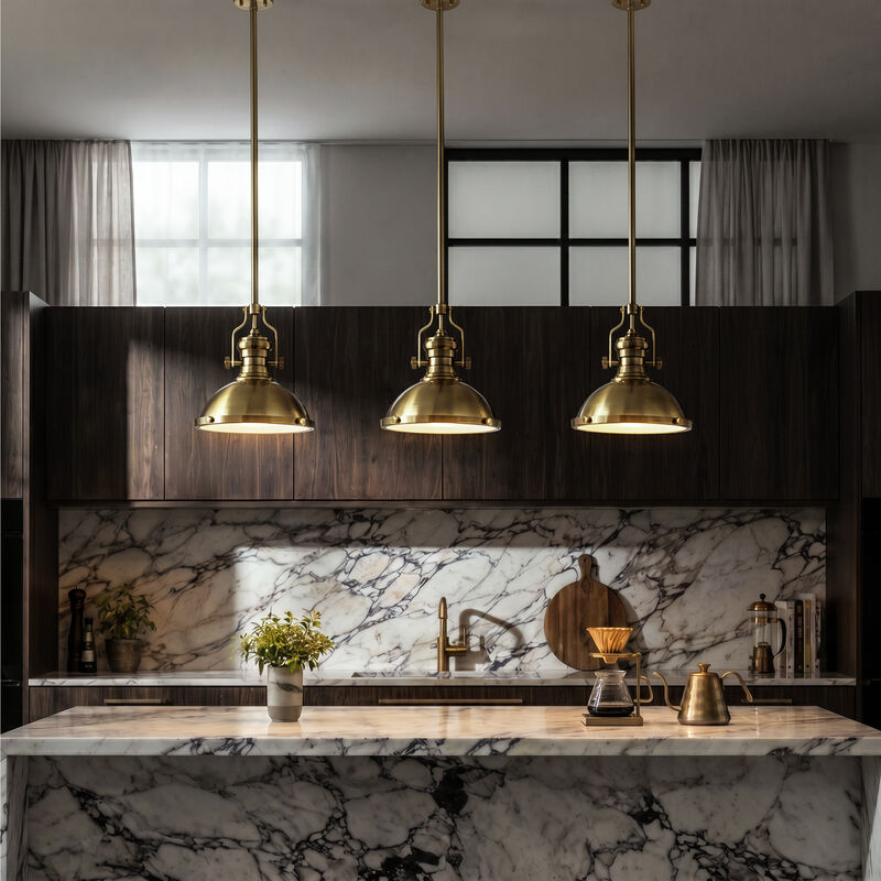 1-Light 13" Industrial Warm Brass Pendant Light Modern Farmhouse Single Dome Hanging Ceiling Light For Kitchen Island and Dining Room image number 3