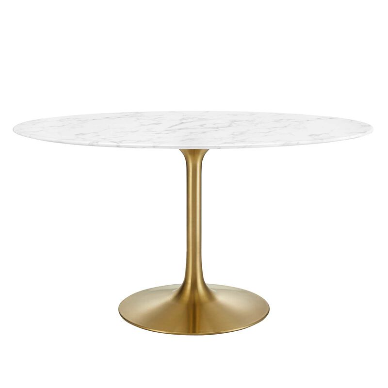 Modway - Lippa 	54" Oval Artificial Marble Dining Table Gold White