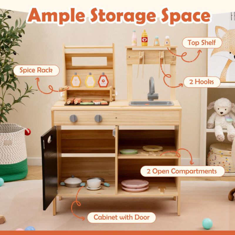 Hivvago Wooden Barbecue Grill Playset with Chalkboard and Sink and Cabinet