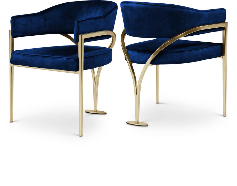 Meridian Furniture Madelyn Navy Velvet Dining Chair, Set of 2
