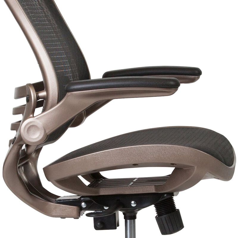 Flash Furniture Mid-Back Black Mesh Drafting Chair with Melrose Gold Frame and Flip-Up Arms image number 5