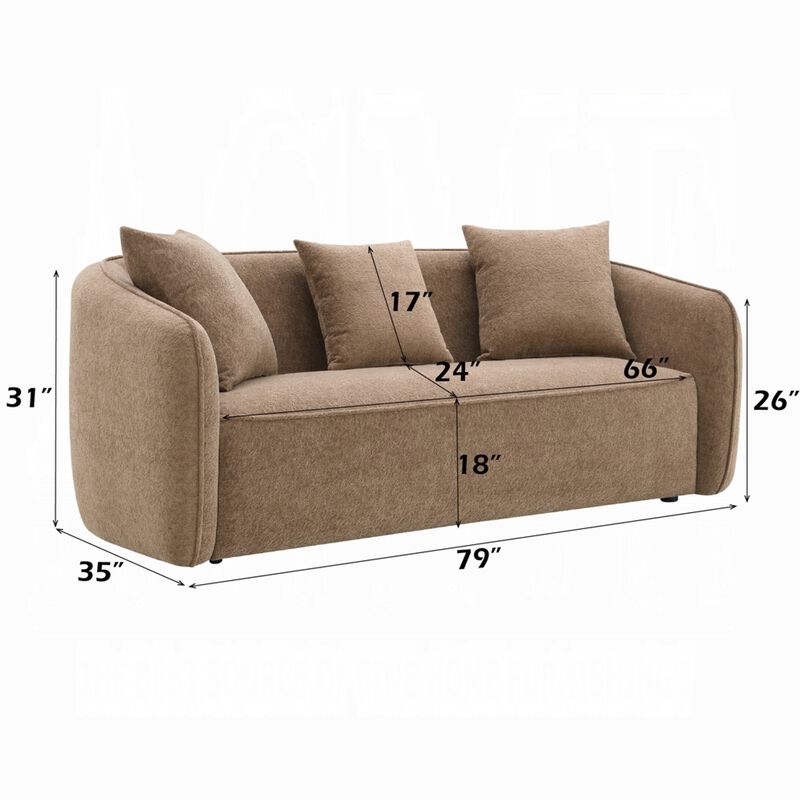 Keina Sofa, 3 Accent Pillows, Modern Soft Brown Chenille, 79 Inch image number 5