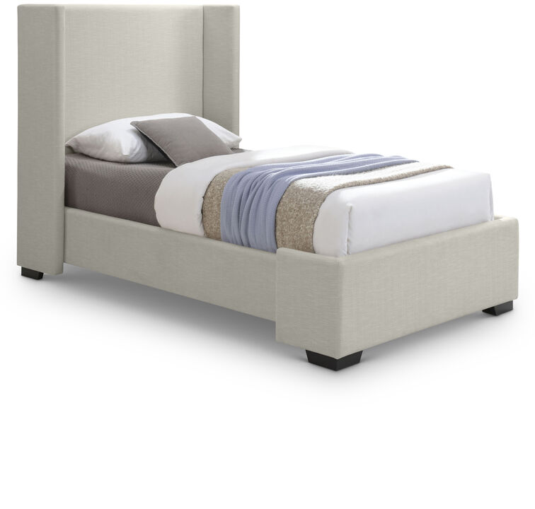 Meridian Furniture Oxford Beige Linen Textured Fabric Twin Bed