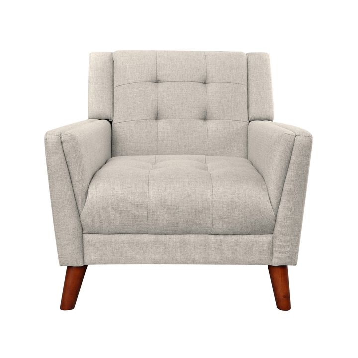 Accent Armchair, Tufted Back Flared Arms, Tapered Wood Legs, Beige Fabric