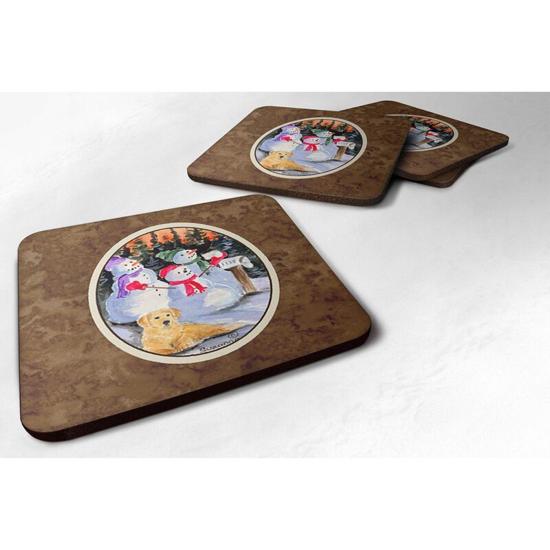 Caroline's Treasures SS8989FC Snowman with Golden Retriever Foam Coasters Set of 4 (Set of 4), 3.5 H x 3.5 W, Multicolor