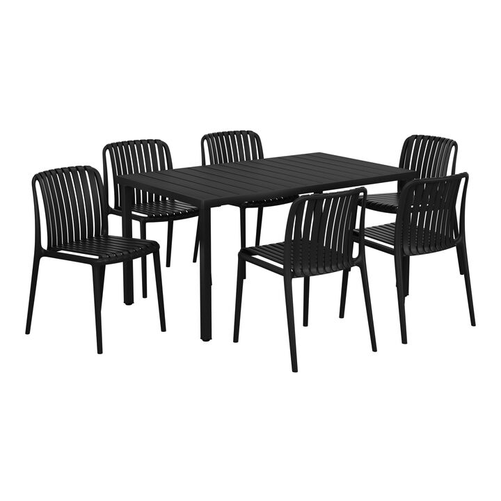 WestinTrends 7-Piece Outdoor Patio Dining Table Set With Stackable Patio Chairs