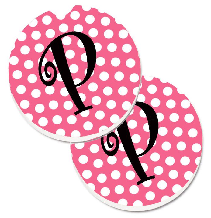 Caroline's Treasures Letter P Monogram - Pink black Polka Dots Set of 2 Cup Holder Car Coasters CJ1001-PCARC, 2.56, Multicolor