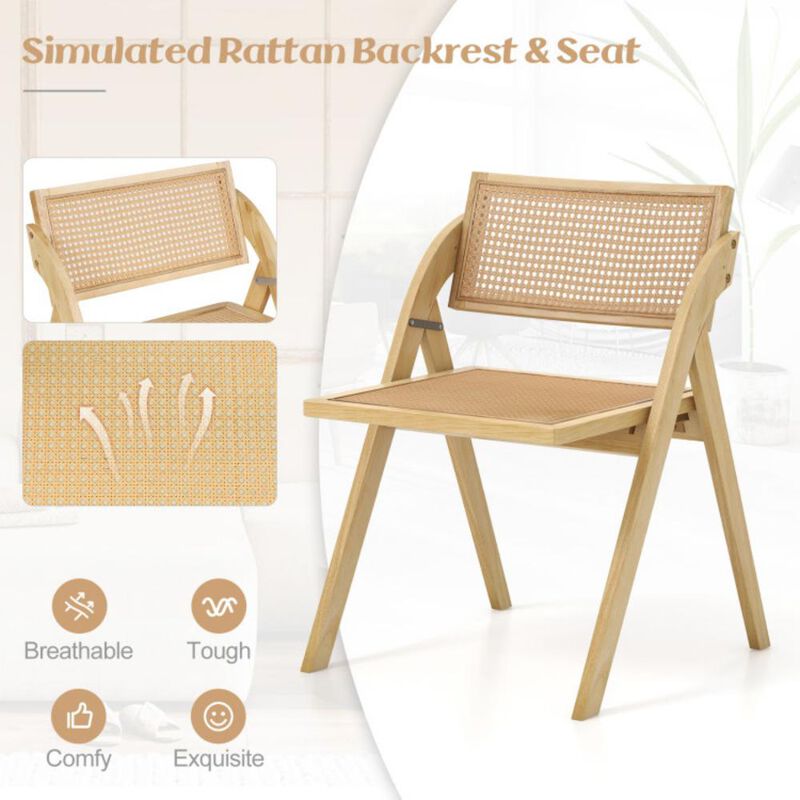 Hivvago Foldable Dining Chairs Set of 2 with Woven Rattan Backrest